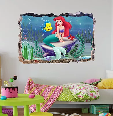 Ariel The Little Mermaid Smashed 3D Wall Decal Mural Art Home Decor Vinyl DA39 • $49.95