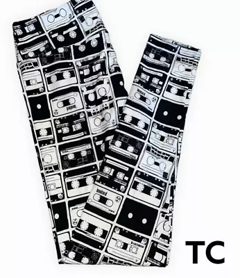 LuLaRoe Womens Leggings Size TC Cassette Tapes Retro 80s Walkman Black White NWT • $40