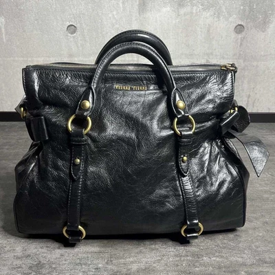 $263 • Buy MIUMIU Hand Bag Leather Large Capacity VITELLO LUX Black Women's USED FROM JAPAN