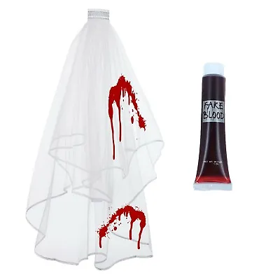 £5.95 • Buy Womens Zombie Halloween Fancy Dress Corpse Bride Ladies Ghost Wedding Veil Blood