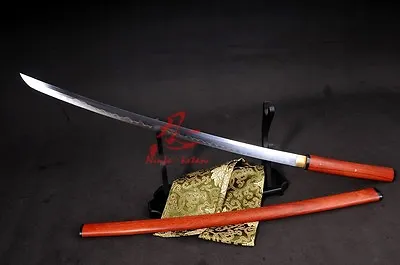 Full Tang Red Wooden Shirasaya Katana Sharp Sword Folded Blade Clay Tempered • $350.89