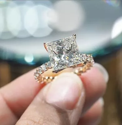 Antique 3 Ct Princess Cut Moissanite Hidden Halo Engagement Ring 14K Yellow Gold • $439.99