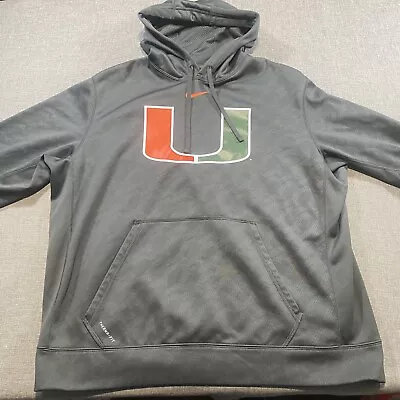 Nike Miami Hurricanes Hoodie Mens 2XL XXL Grey Therma-Fit Pullover Sweatshirt • $22.99