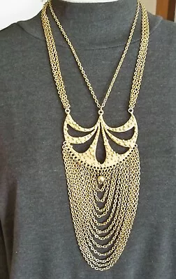 STUNNING VINTAGE Gold Tone Necklace Multi-strand 17  Long BUTTERFLY CLASP • $29