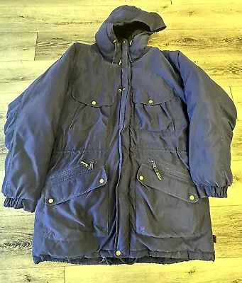 WOOLRICH Jacket Size Large Goose Down Hooded Winter Coat Parka Navy Blue Men’s • $50
