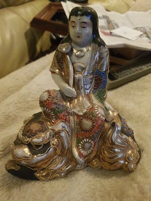 £150 • Buy Japanese Satsuma Figure Sitting On Foo Dog.
