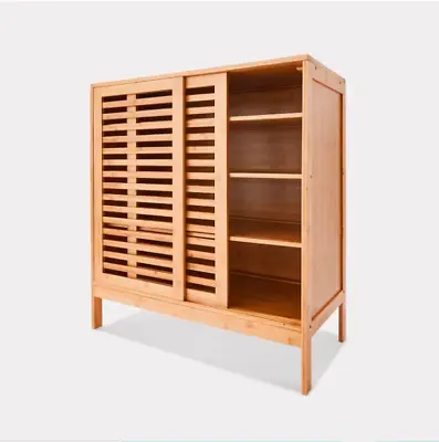 $99.45 • Buy Shoes Rack Shoe Storage Cabinet Organiser Shelf Cupboard 2 Door Bamboo Storage