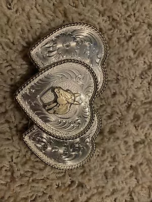 Montana Silversmiths Belt Buckle  Triple Heart Etched Belt Buckle Horse • $52