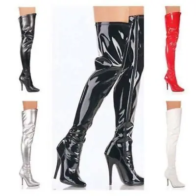 New Wome's Mens Thigh High Over The Knee High Heel Stretch Boots Sizes UK 3-12 • £34.99