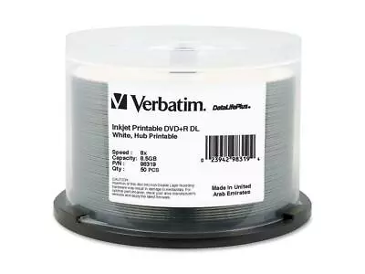 Verbatim DVD+R DL 8.5GB 8X DataLifePlus White Hub InkJet Printable 50 Pack Spind • $74.99