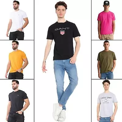 Gant T Shirts Mens Short Sleeve Tee Casual Solid Crew Neck Cotton Classic Top • £25.99