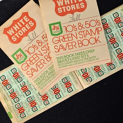 Vintage S&H Green Stamps 3 White Stores 10's And 50's Saver Books Stamp Filled  • $10
