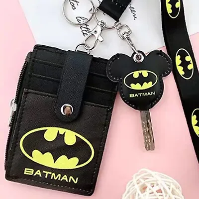 $14.99 • Buy Batman Faux Leather Zip Pocket ID Badge Holder 18  Lanyard + Key Cap Cover