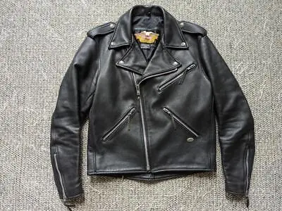 Vintage USA Made HARLEY DAVIDSON Leather Jacket M Black Motorcycle 40-42 • $399.95