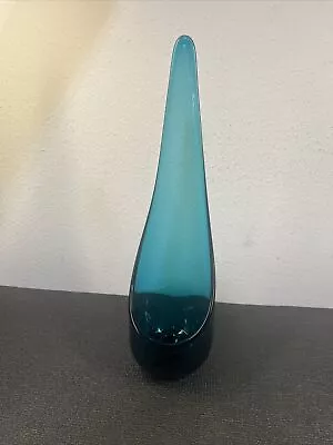 VTG MID CENTURY Viking Swung Glass Peacock Blue Taperglow Candle Holder 15” MCM • $44.99