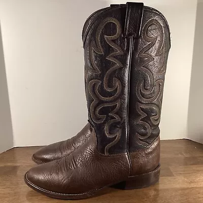 Nocona Mens Brown Leather Cowboy Western Boots Sz. 9 D Made In Usa • $42.49