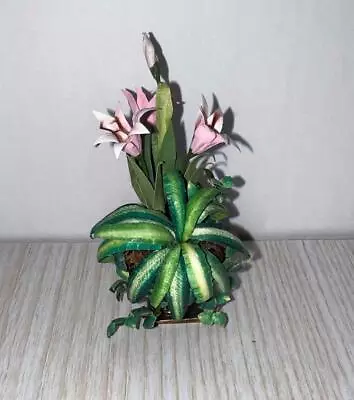 Miniature Dollhouse 1:12 Scale Tall Pink Flowers Arrangement #4 In Urn - • $15