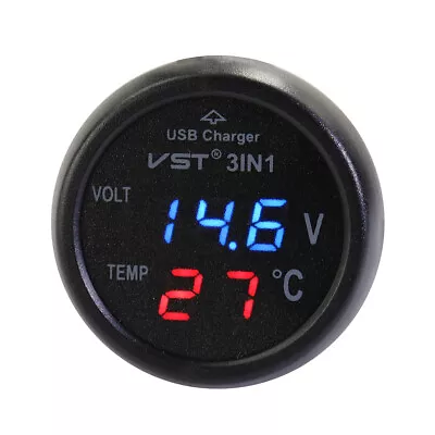 3 In 1 Car Voltmeter Thermometer 12V 24V Multifunctional Adapter (Red Blue) • £6.71