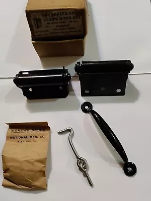 National Screen Storm Door Hardware Set Spring Hinges Pull Hook & Eye Black • $29.99