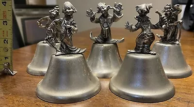 5 VTG CIRCUS CARNIVAL CLOWN FIGURINE HAND BELLS PEWTER SILVER METAL  As Is • $19.99