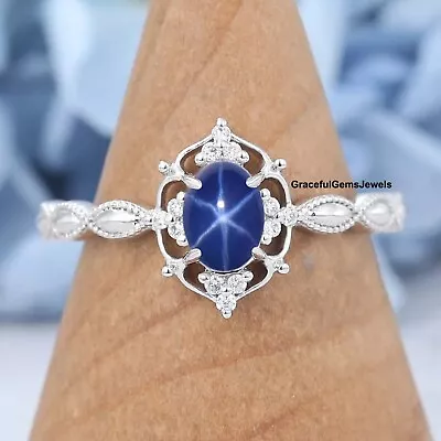 Lindy Star Sapphire Ring 925 Sterling Silver Ring Blue Lindy Star Ring. • $52