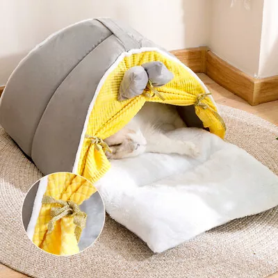 Warming Pet Dog Cat Bed Cave Round Plush Fluffy Hooded Cat Bed Donut  • £13.95