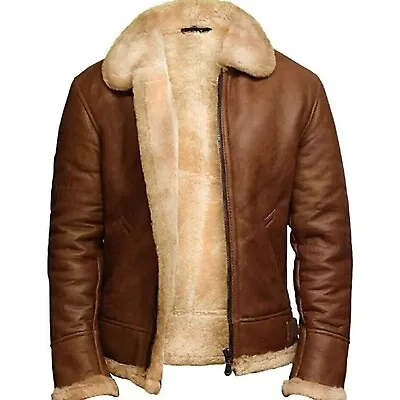 Men's Brown Shearling Jacket | Handmade B3 Aviator Jacket | Leather Jacket • $171.57