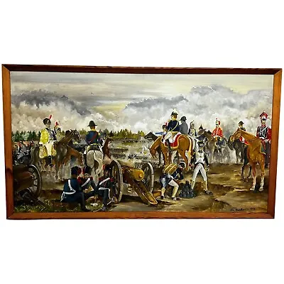 Oil Painting Battle Waterloo Red Coats Against French Napoleon & Ney Overlooking • £3000