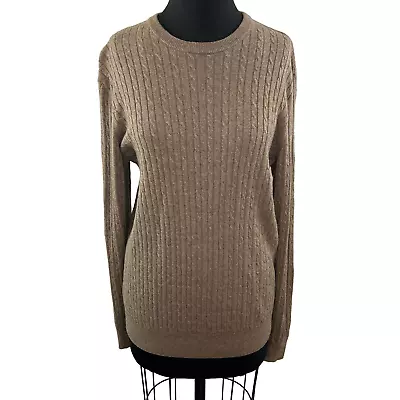 Enzo Mantovani Tan Brown Cashmere & Silk Cable Knit Crewneck Pullover Sweater L • $45