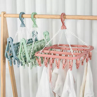 £5.99 • Buy 2PCS Dryer Washing Line 32 Peg Airer Clothes Horse Underwear Socks Pants Hanger