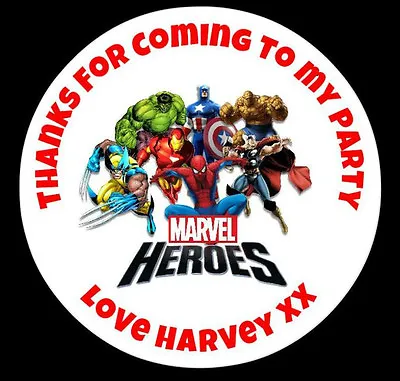 Personalised Marvel Heroes Birthday Party Stickers Thank You Sweet Cones Bags • £2.75