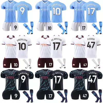 Kids Man City Home Away Third Kits Boys Girls Full Strip Short+Shirt+Socks • £19.99