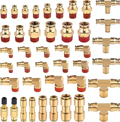 43 PCS Brass DOT Air Brake Line Fittings 1/4  3/8  1/2  Push To Connect Fittings • $123.09