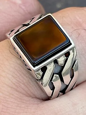 Mens Real Solid 925 Sterling Silver Black Onyx Gem Stone Ring 7-13 Pinky Signet • $41.29