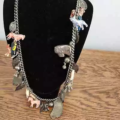 Vtg Animal Coin Charms Chain Necklace 20  • $45
