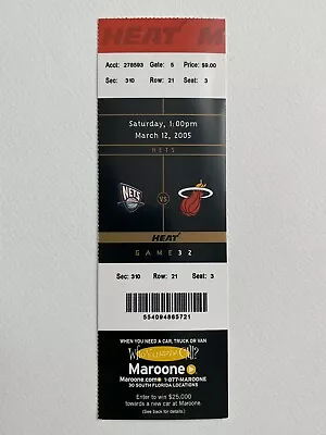 2005 New Jersey Nets At Miami Heat Ticket 3/12/05 • $7.50