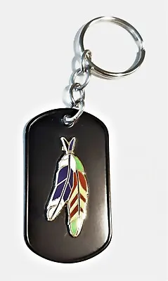 Combat Wounded Vietnam Veteran Warrior Feathers Black Dog Tag Key Ring • $10.99