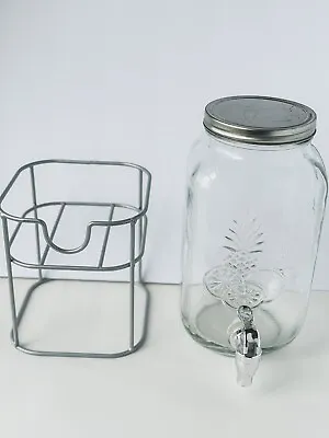1 Gallon Glass Drink Dispenser Mason Jar Cold Beverage Dispenser W Lid & Stand • $22