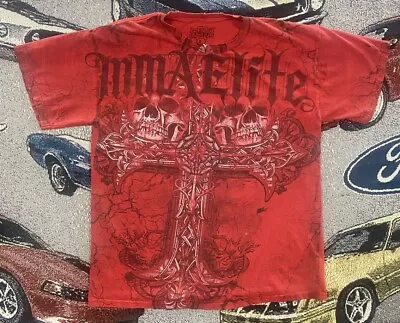 Y2K MMA Elite T-Shirt Mens Large Red Skull Cross Cyber Goth Grunge • $49.99