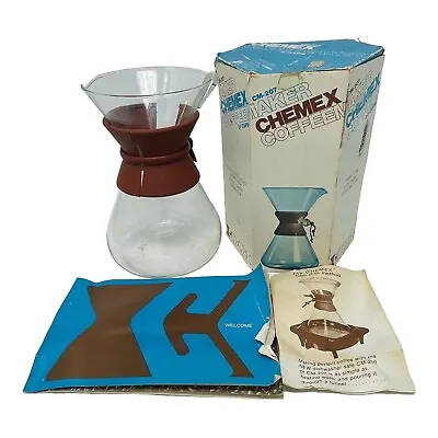 Vintage 1970s Chemex Coffee Maker 2-7 Cups CM-207 W Box & Manual Plastic Handle • $85