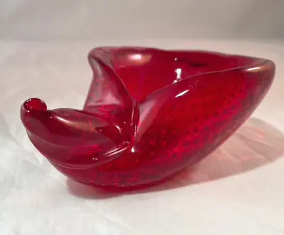Vintage Red Art Glass Murano Italian Horn Shaped Glass Art Horn Sculptural Dish • $25.99