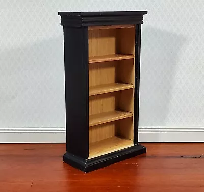 Dollhouse  Bookcase 4 Shelves Black & Light Oak Finish 1:12 Scale Furniture • $22
