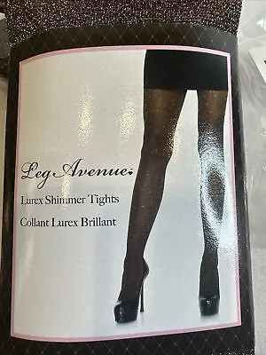 Leg Avenue Shimmer Tights 90-165 Lbs Black Gold Metallic Lurex Made In USA • $10.40