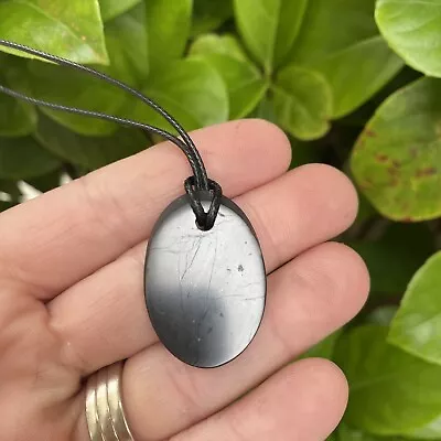 Small Oval Shungite Polished Pendant - EMF Radiation Protection (OVAL SHAPE) • $15