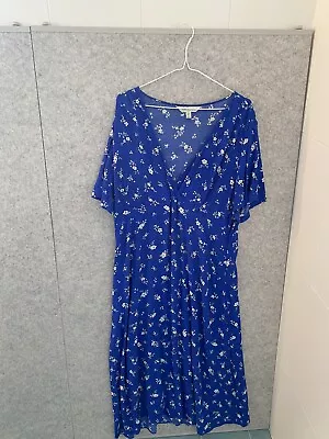 Forever New Dress Womens Size 18 Blue Floral Maxi Short Sleeve Viscose • $11.99