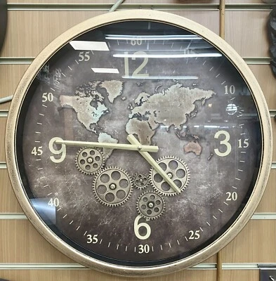 £64.99 • Buy Wall Clock Gold With Moving Gears World  46cm Bronze Dial Metal Frame 46x46x7cm