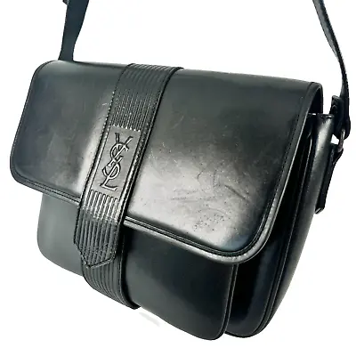*Rare* Yves Saint Laurent Shoulder Bag Black Leather Purse Vintage YSL Auth • $339.99