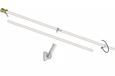 6ft Spinning Flag Pole Kit White Flag Pole & Bracket Kit Tangle Free Flag Pole • $32.95