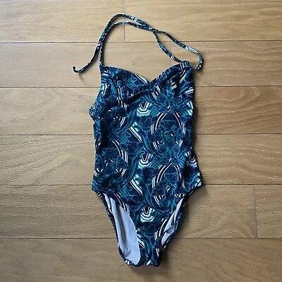 J. Crew Floral Print Halter Swim Suit Size 0 EUC Green Black White • $14.99