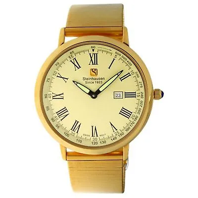 NEW Steinhausen SW493GGMB Mens Dunn Horizon Roman Date UltraThin Gold Watch 30m • $256.45